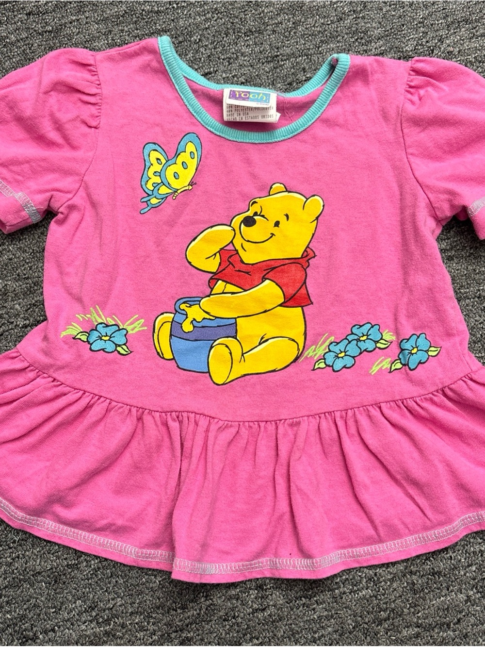 Vtg Pooh Winnie the Pooh Hunny Pot Picnic Set Top Pink/ Yellow XS 3T